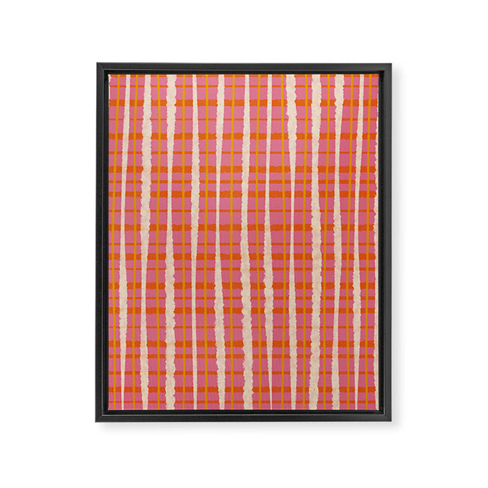 Retro Picnic Irregular Striped Watercolor Pattern in Thulian Pink and Orange Framed Canvas Print Gallery Image 1