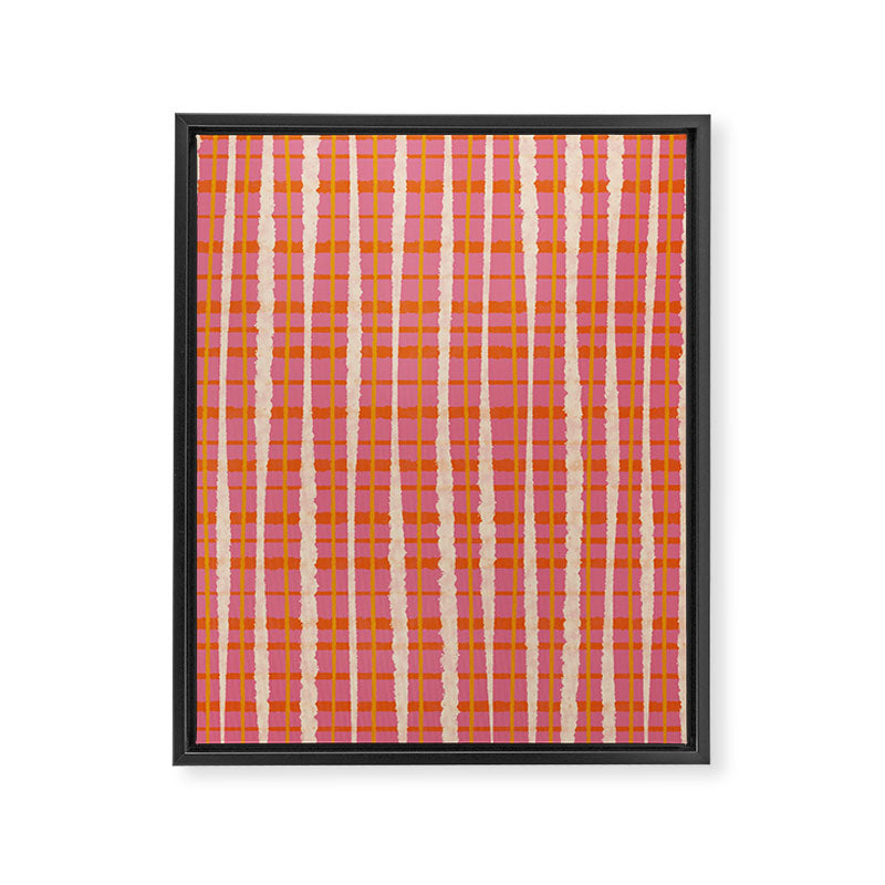 Retro Picnic Irregular Striped Watercolor Pattern in Thulian Pink and Orange Framed Canvas Print Gallery Image 8