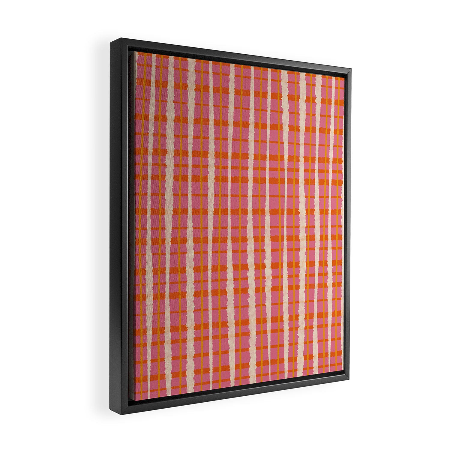 Retro Picnic Irregular Striped Watercolor Pattern in Thulian Pink and Orange Framed Canvas Print Gallery Image 2