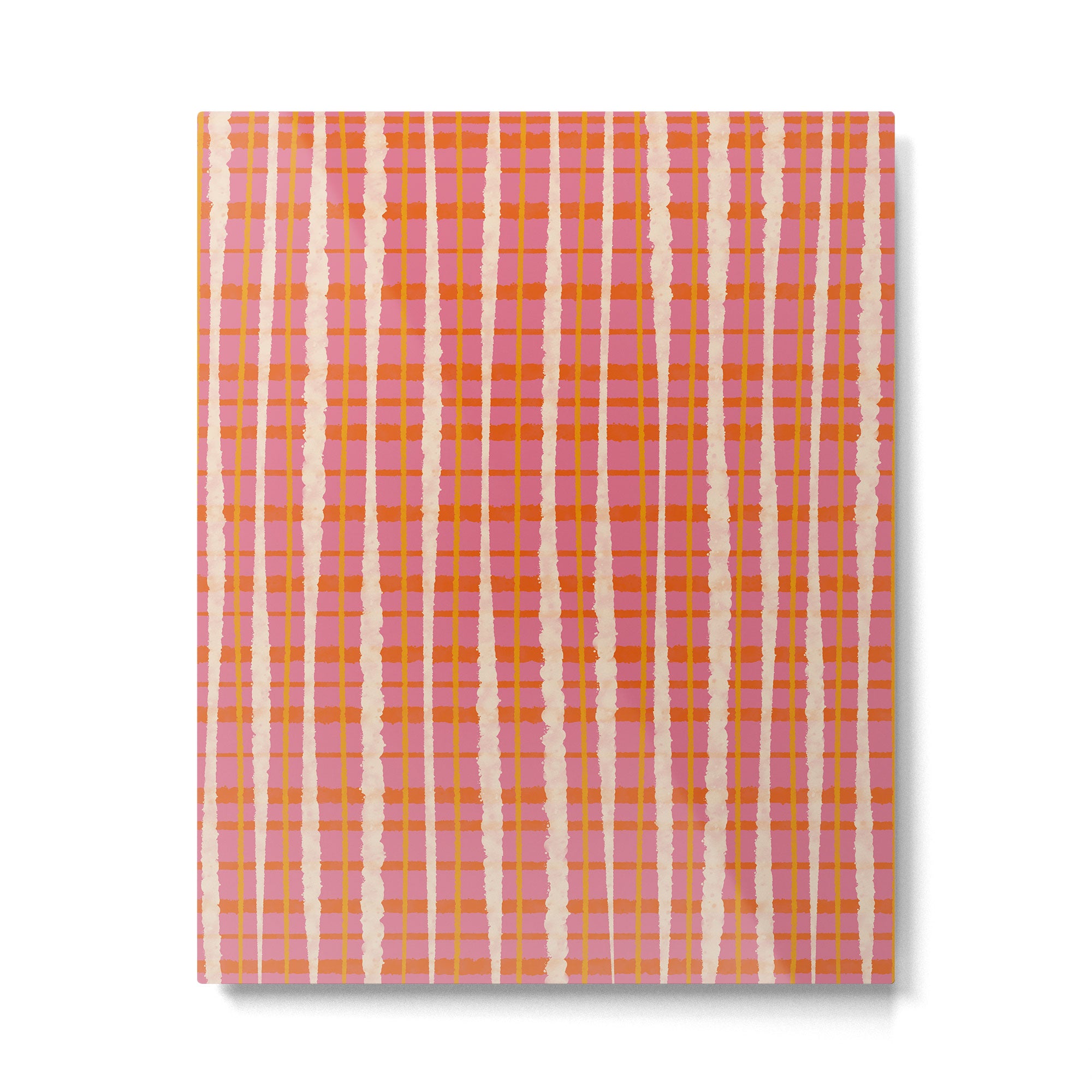 Retro Picnic Irregular Striped Watercolor Pattern in Thulian Pink and Orange Metal Print Gallery Image 6