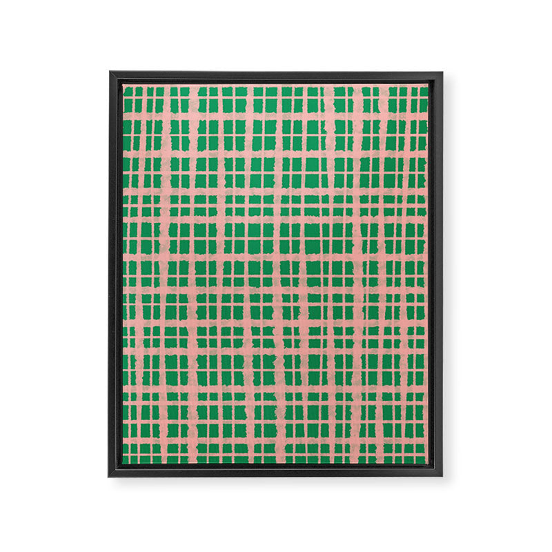 Retro Picnic Plaid Painted Pattern in Bright Green and Pink Framed Canvas Print Gallery Image 8