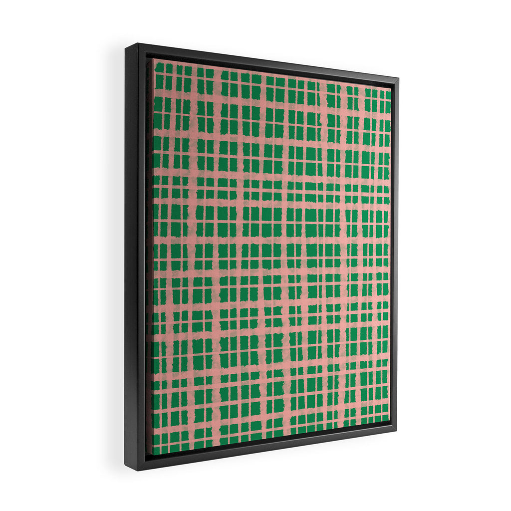 Retro Picnic Plaid Painted Pattern in Bright Green and Pink Framed Canvas Print Gallery Image 2