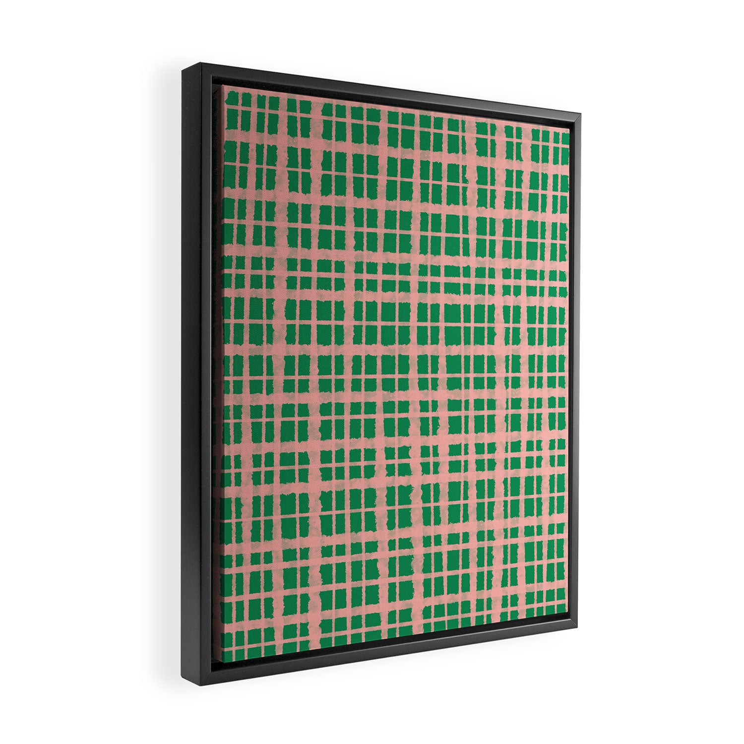 Retro Picnic Plaid Painted Pattern in Bright Green and Pink Framed Canvas Print Gallery Image 2