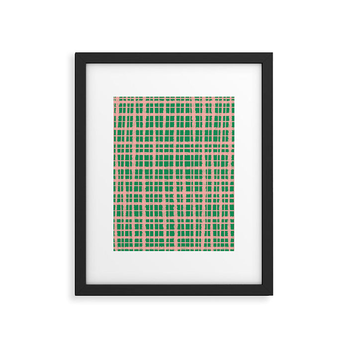 Retro Picnic Plaid Painted Pattern in Bright Green and Pink Framed Art Print Gallery Image 1