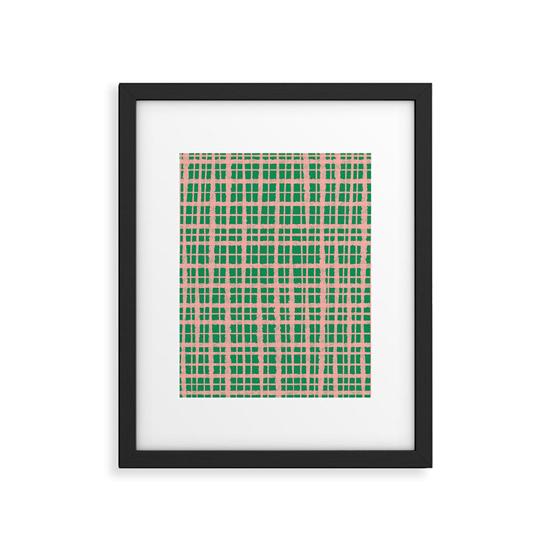 Retro Picnic Plaid Painted Pattern in Bright Green and Pink Framed Art Print Gallery Image 6