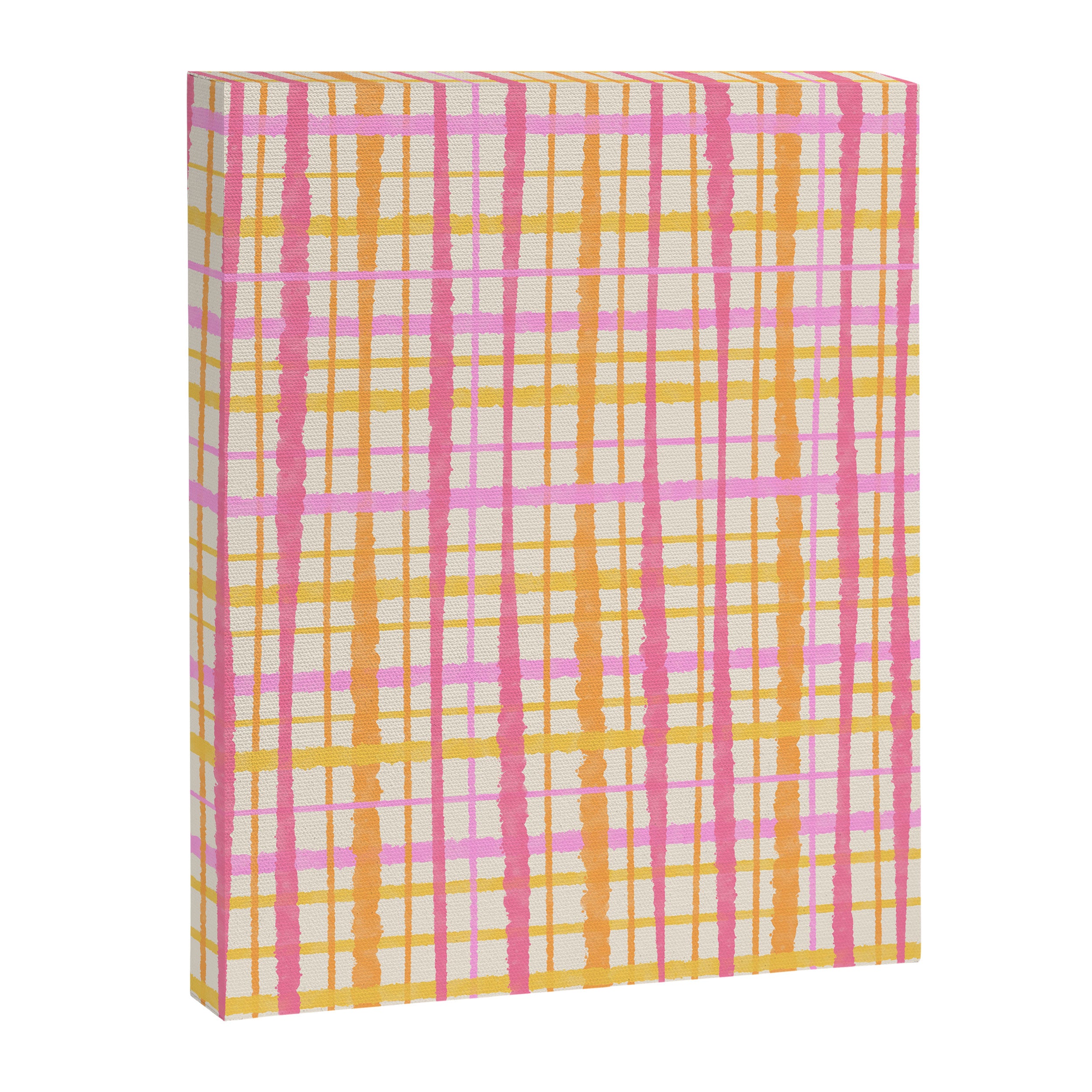 Retro Picnic Plaid Painted Stripe Pattern Pink Yellow Cream Canvas Print Gallery Image 8