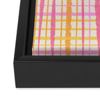Retro Picnic Plaid Painted Stripe Pattern Pink Yellow Cream Framed Canvas Print Gallery Image 3
