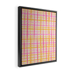 Retro Picnic Plaid Painted Stripe Pattern Pink Yellow Cream Framed Canvas Print Gallery Image 2