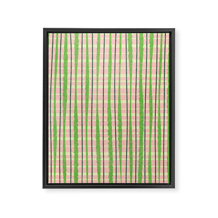 Retro Picnic Plaid Pattern in Light Green and Pink Framed Canvas Print Gallery Image 1