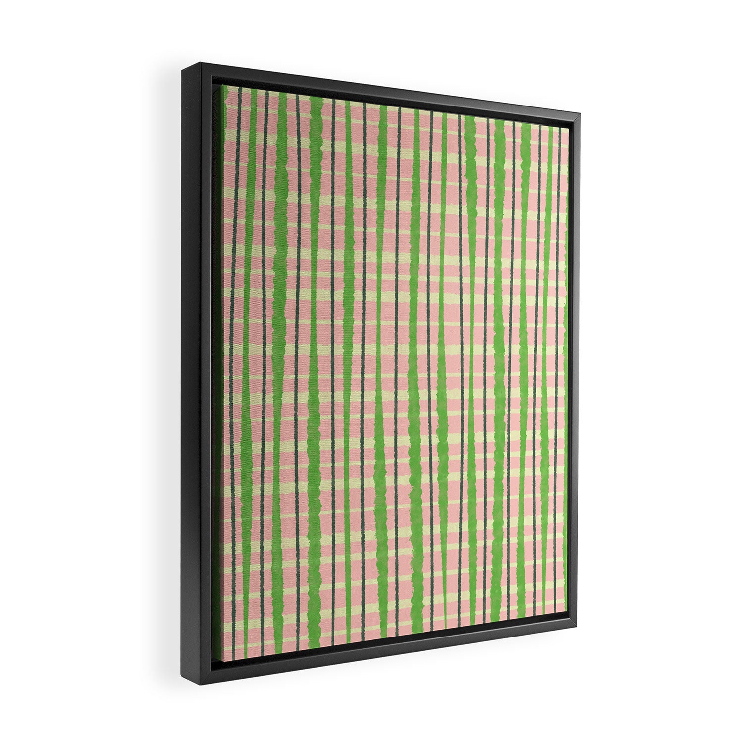Retro Picnic Plaid Pattern in Light Green and Pink Framed Canvas Print Gallery Image 2