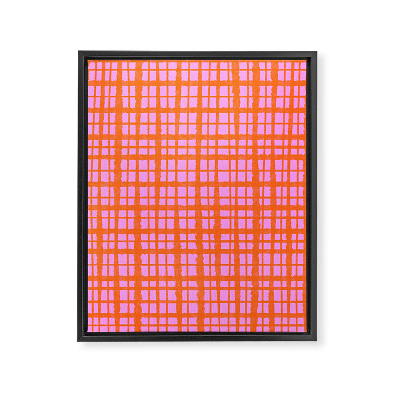 Retro Picnic Plaid Pattern Pink Orange Framed Canvas Print Gallery Image 8