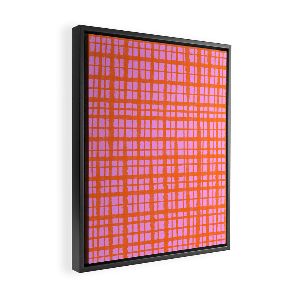 Retro Picnic Plaid Pattern Pink Orange Framed Canvas Print Gallery Image 2