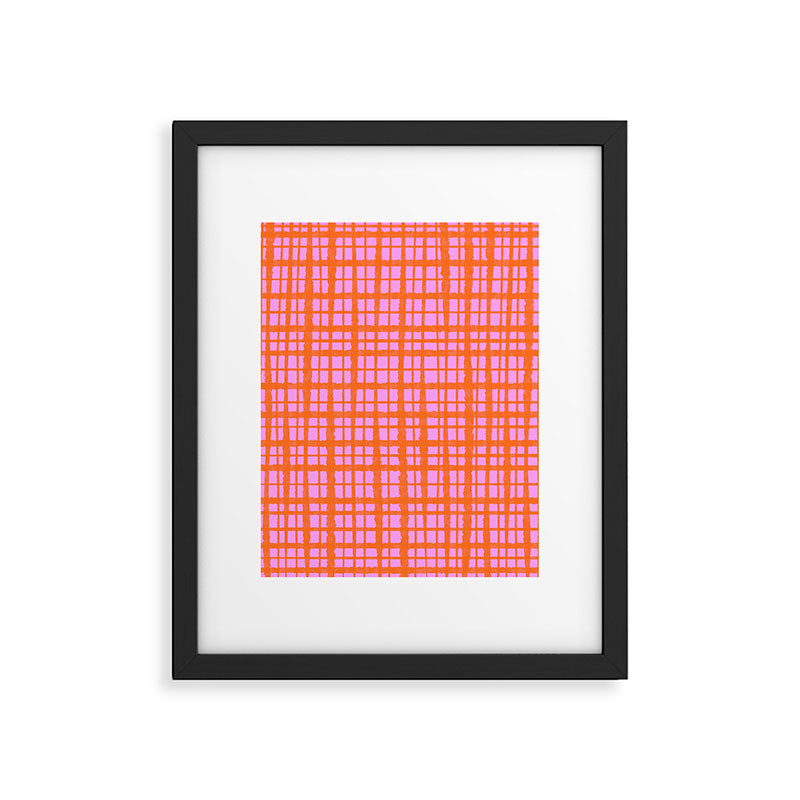 Retro Picnic Plaid Pattern Pink Orange Framed Art Print Gallery Image 6