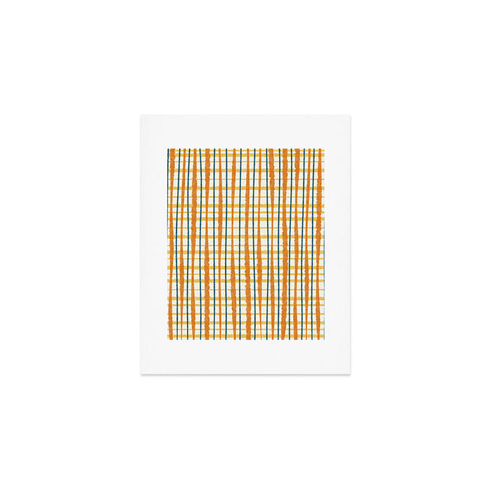 Retro Picnic Plaid Stripes - Watercolor Striped Pattern in Ochre, Mustard, Blue, and Cream Art Print Gallery Image 1