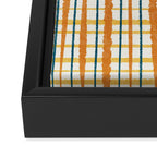 Retro Picnic Plaid Stripes - Watercolor Striped Pattern in Ochre, Mustard, Blue, and Cream Framed Canvas Print Gallery Image 3