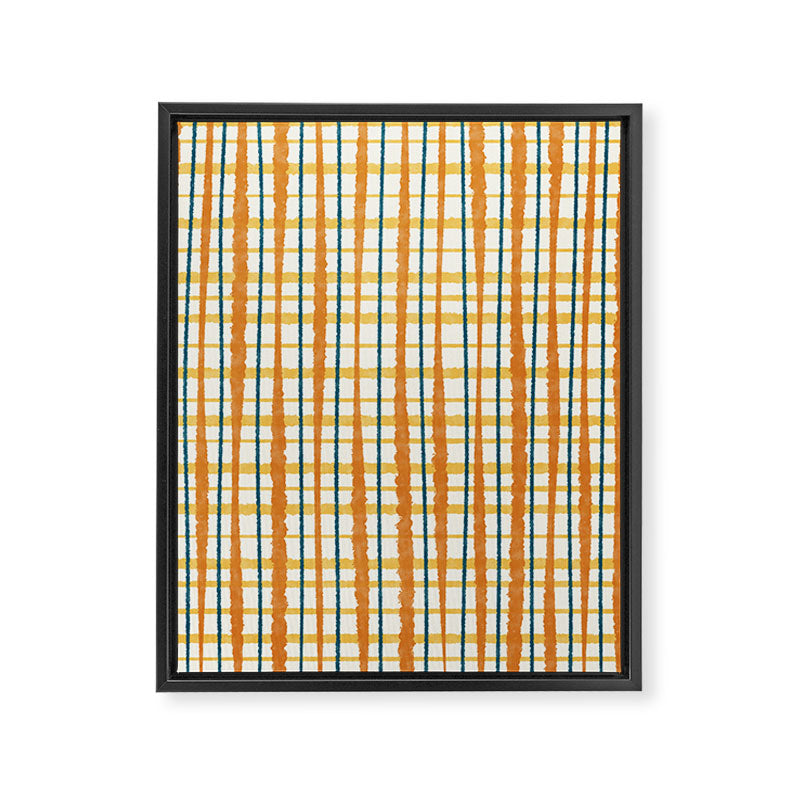 Retro Picnic Plaid Stripes - Watercolor Striped Pattern in Ochre, Mustard, Blue, and Cream Framed Canvas Print Gallery Image 8