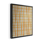 Retro Picnic Plaid Stripes - Watercolor Striped Pattern in Ochre, Mustard, Blue, and Cream Framed Canvas Print Gallery Image 2