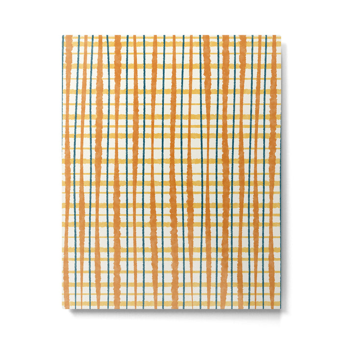 Retro Picnic Plaid Stripes - Watercolor Striped Pattern in Ochre, Mustard, Blue, and Cream Metal Print Gallery Image 1