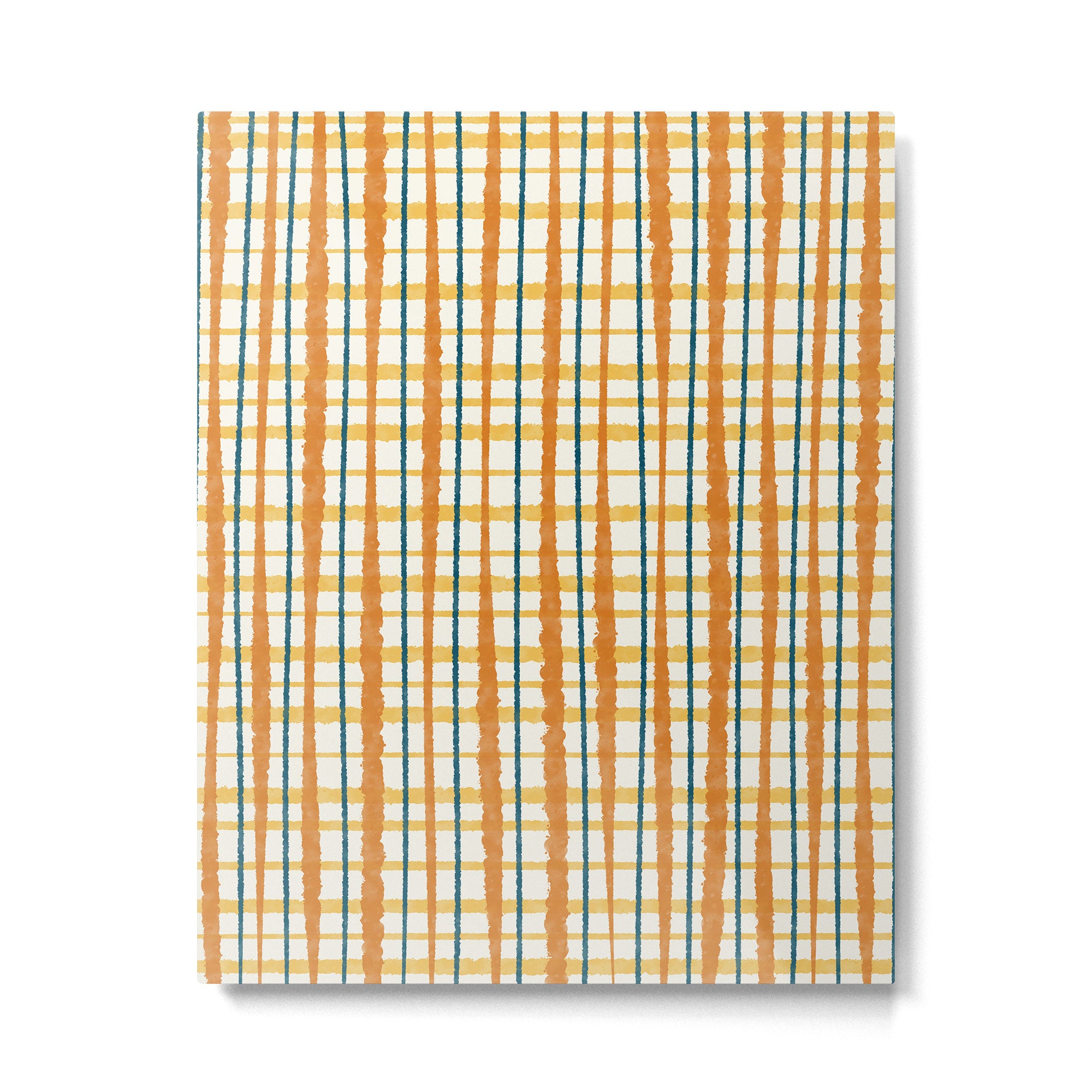 Retro Picnic Plaid Stripes - Watercolor Striped Pattern in Ochre, Mustard, Blue, and Cream Metal Print Gallery Image 6
