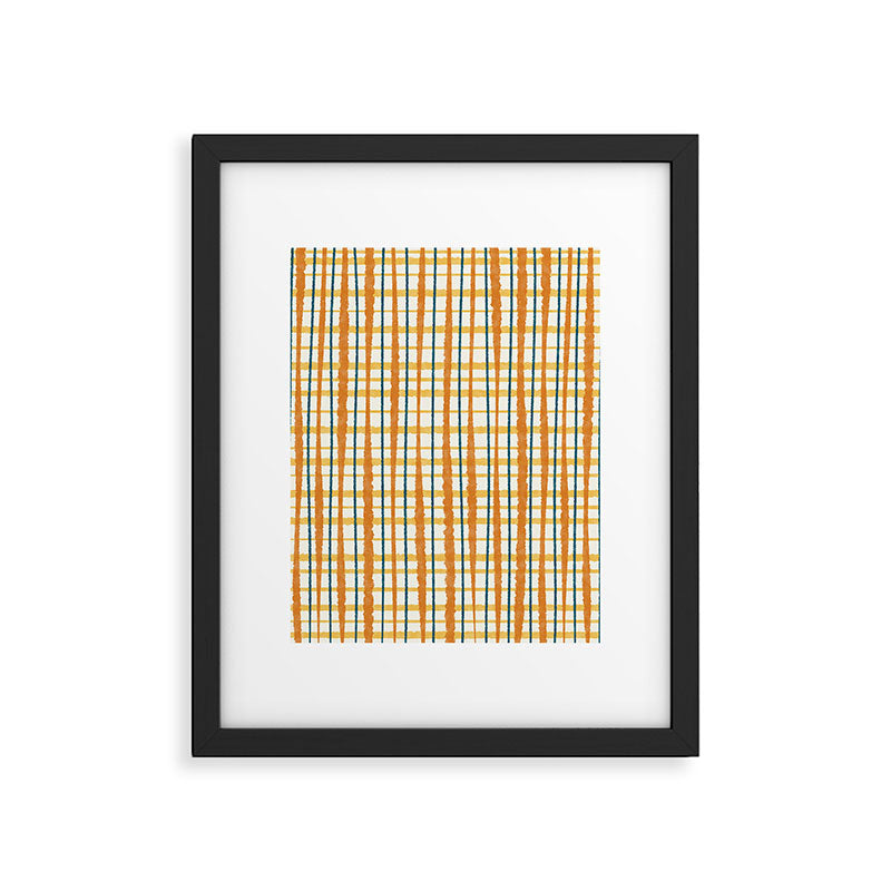 Retro Picnic Plaid Stripes - Watercolor Striped Pattern in Ochre, Mustard, Blue, and Cream Framed Art Print Gallery Image 6