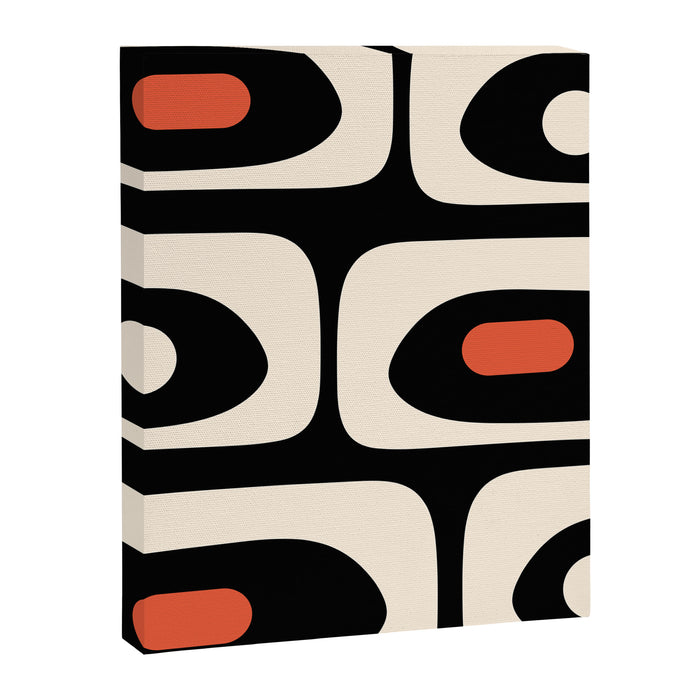 Retro Piquet Mid Century Modern Abstract Pattern in Black, Orange, and Almond Cream Canvas Print Gallery Image 1
