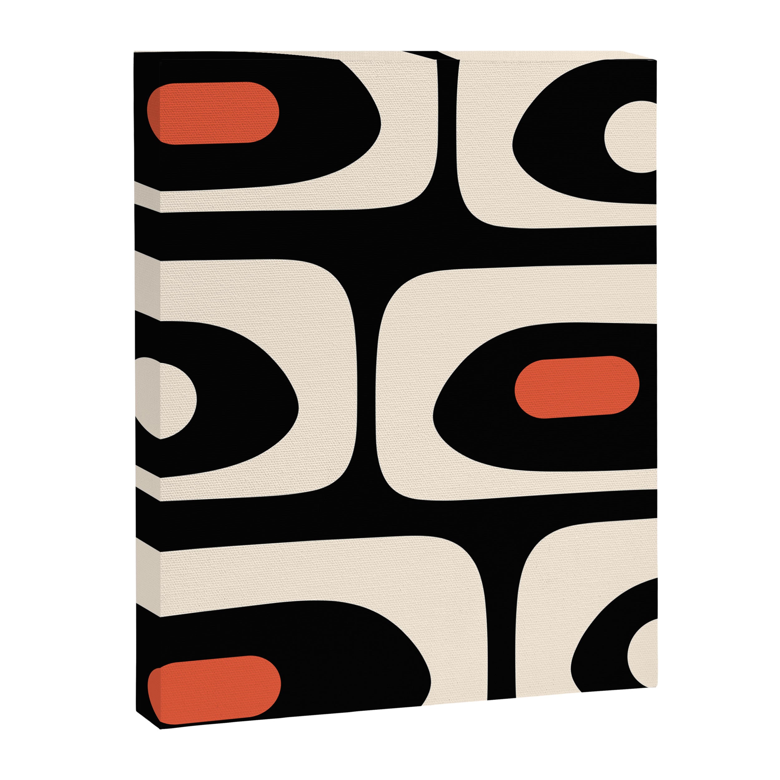 Retro Piquet Mid Century Modern Abstract Pattern in Black, Orange, and Almond Cream Canvas Print Gallery Image 8