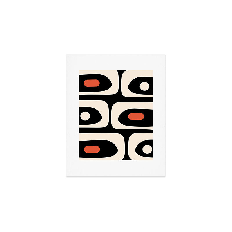 Retro Piquet Mid Century Modern Abstract Pattern in Black, Orange, and Almond Cream Art Print Gallery Image 1