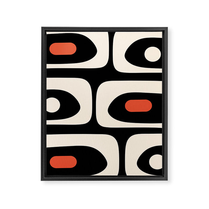 Retro Piquet Mid Century Modern Abstract Pattern in Black, Orange, and Almond Cream Framed Canvas Print Gallery Image 1