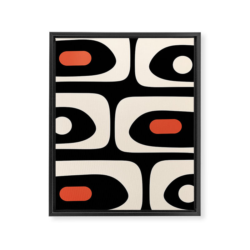 Retro Piquet Mid Century Modern Abstract Pattern in Black, Orange, and Almond Cream Framed Canvas Print Gallery Image 8