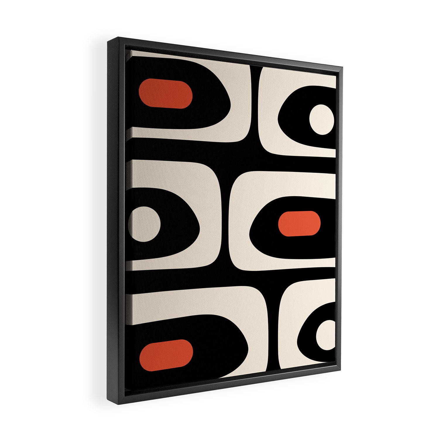 Retro Piquet Mid Century Modern Abstract Pattern in Black, Orange, and Almond Cream Framed Canvas Print Gallery Image 2