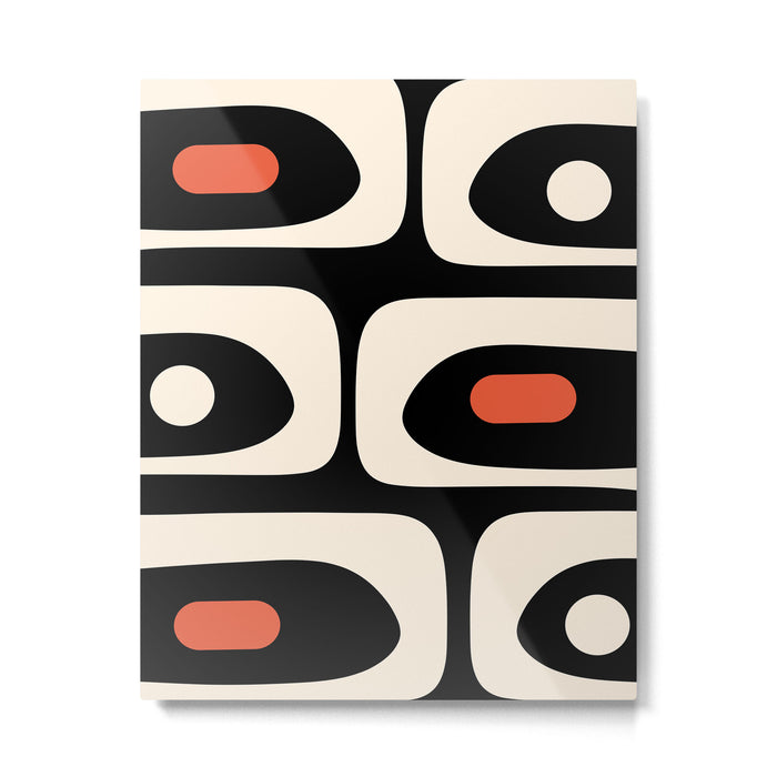 Retro Piquet Mid Century Modern Abstract Pattern in Black, Orange, and Almond Cream Metal Print Gallery Image 1