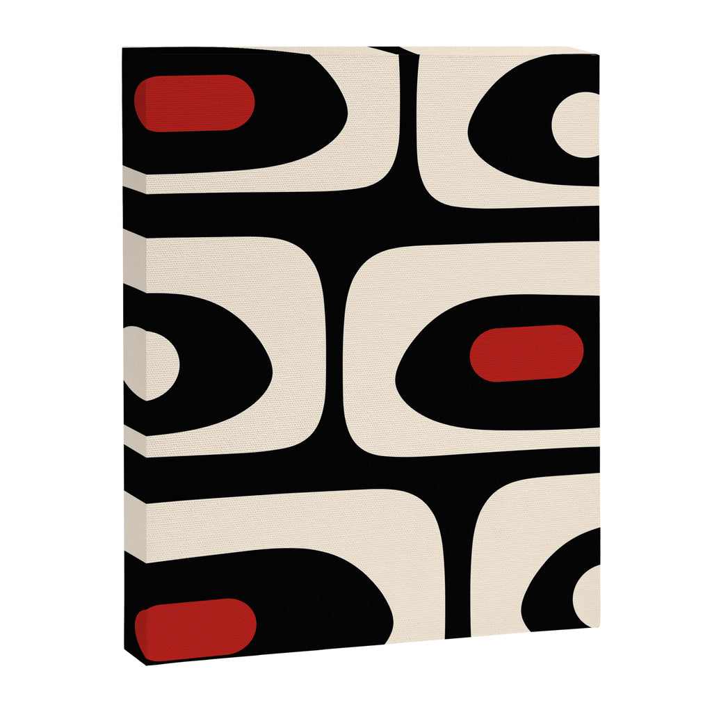 Retro Piquet Mid Century Modern Abstract Pattern in Black, Red, and Almond Cream Canvas Print Gallery Image 8