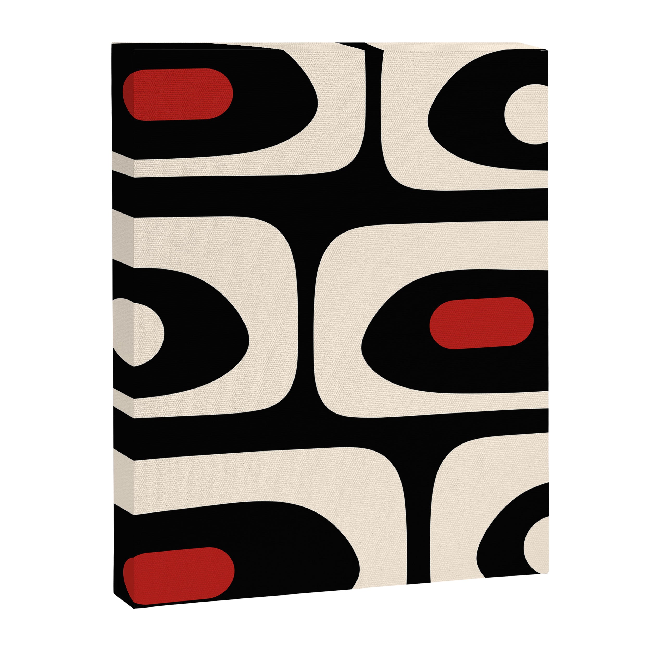 Retro Piquet Mid Century Modern Abstract Pattern in Black, Red, and Almond Cream Canvas Print Gallery Image 8