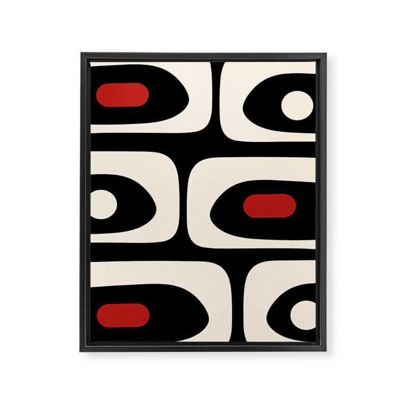 Retro Piquet Mid Century Modern Abstract Pattern in Black, Red, and Almond Cream Framed Canvas Print Gallery Image 8