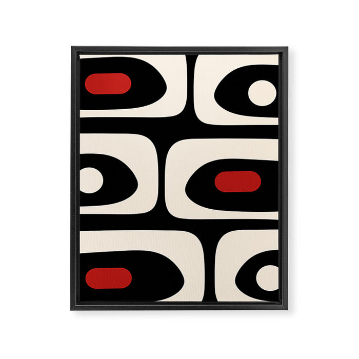 Retro Piquet Mid Century Modern Abstract Pattern in Black, Red, and Almond Cream Framed Canvas Print Gallery Image 1