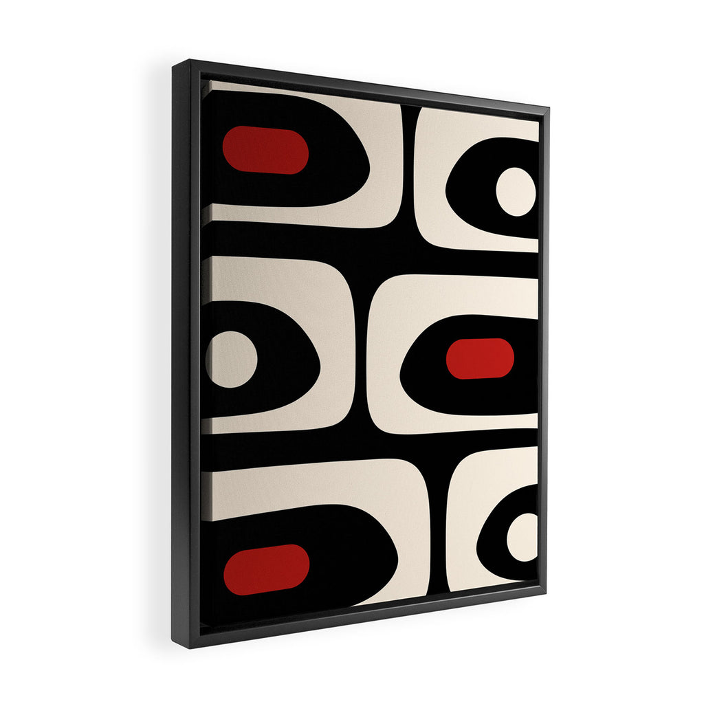 Retro Piquet Mid Century Modern Abstract Pattern in Black, Red, and Almond Cream Framed Canvas Print Gallery Image 2
