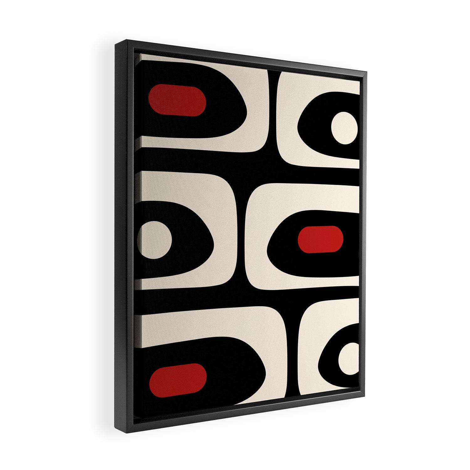 Retro Piquet Mid Century Modern Abstract Pattern in Black, Red, and Almond Cream Framed Canvas Print Gallery Image 2