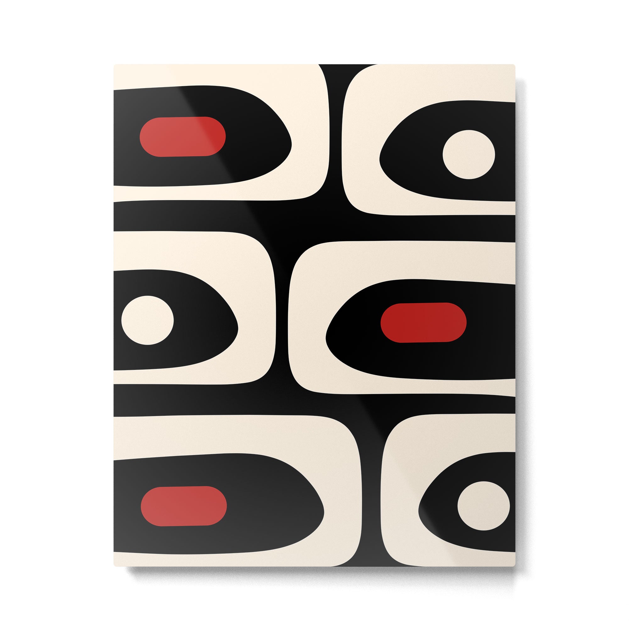 Retro Piquet Mid Century Modern Abstract Pattern in Black, Red, and Almond Cream Metal Print Gallery Image 6