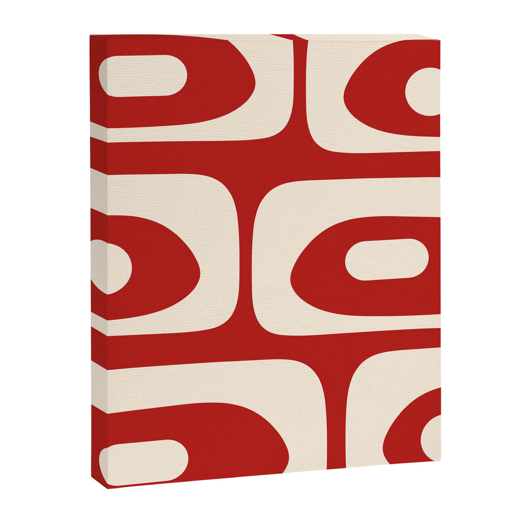 Retro Piquet Mid Century Modern Abstract Pattern in Red and Almond Cream Canvas Print Gallery Image 8