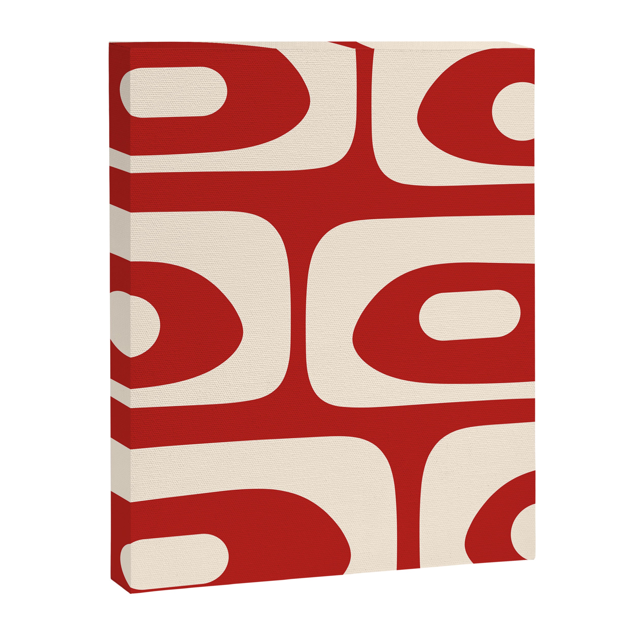 Retro Piquet Mid Century Modern Abstract Pattern in Red and Almond Cream Canvas Print Gallery Image 8