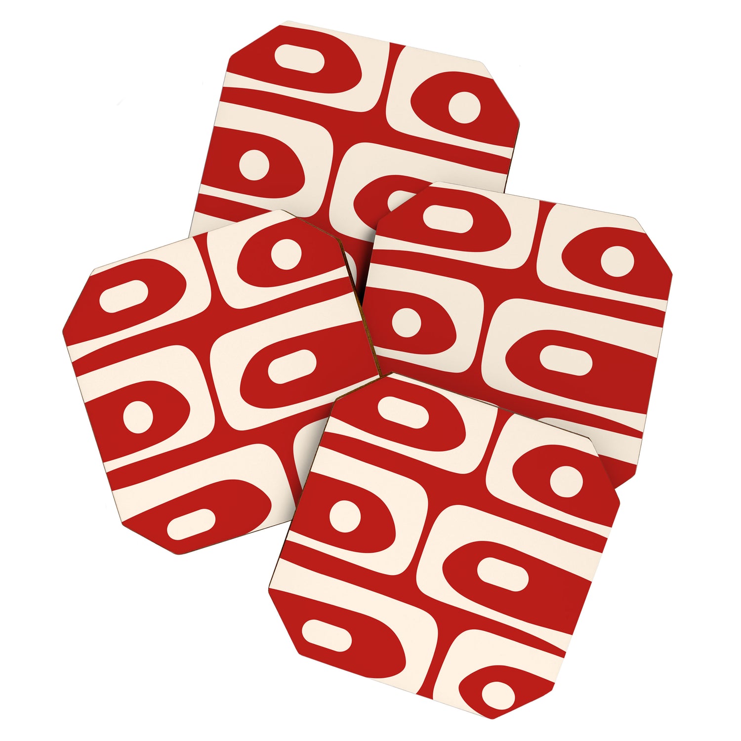 Retro Piquet Mid Century Modern Abstract Pattern in Red and Almond Cream Coaster Gallery Image 1