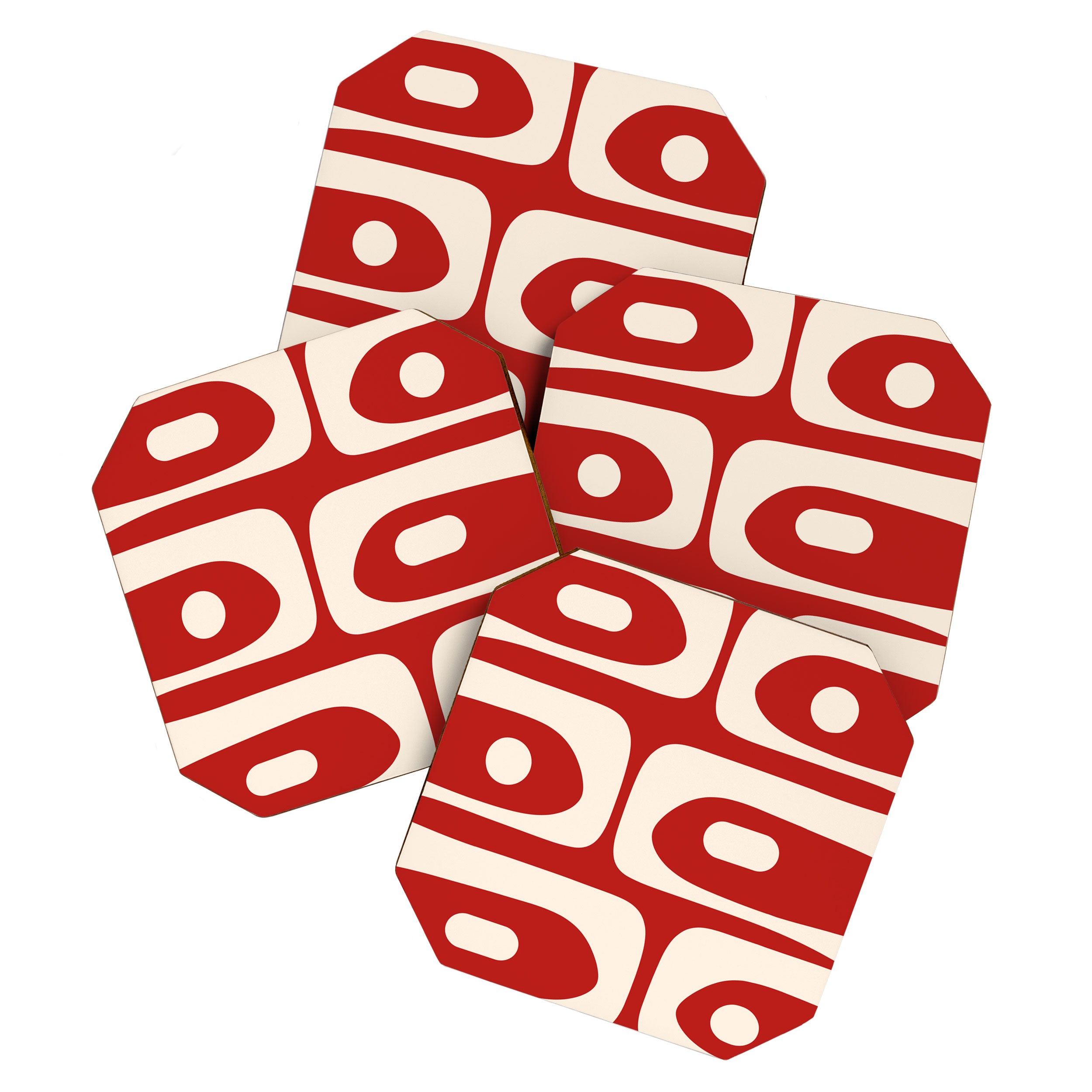 Retro Piquet Mid Century Modern Abstract Pattern in Red and Almond Cream Coaster Gallery Image 1