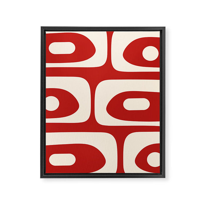 Retro Piquet Mid Century Modern Abstract Pattern in Red and Almond Cream Framed Canvas Print Gallery Image 1