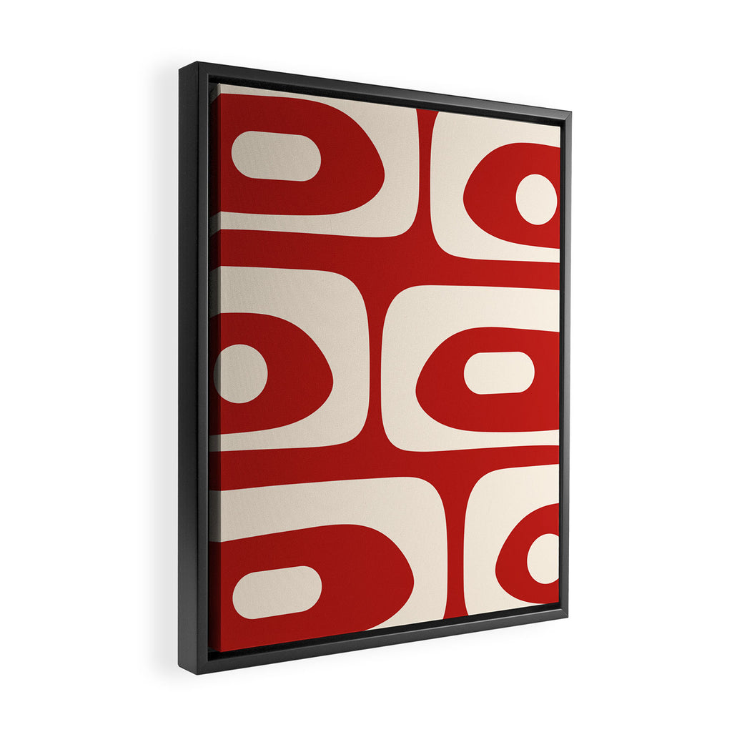 Retro Piquet Mid Century Modern Abstract Pattern in Red and Almond Cream Framed Canvas Print Gallery Image 2