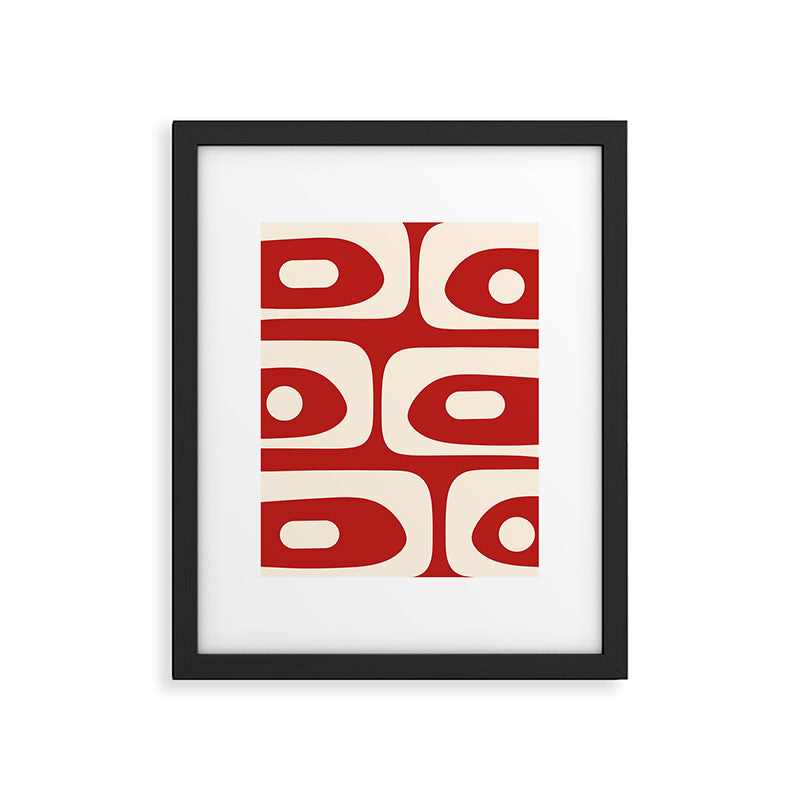 Retro Piquet Mid Century Modern Abstract Pattern in Red and Almond Cream Framed Art Print Gallery Image 6