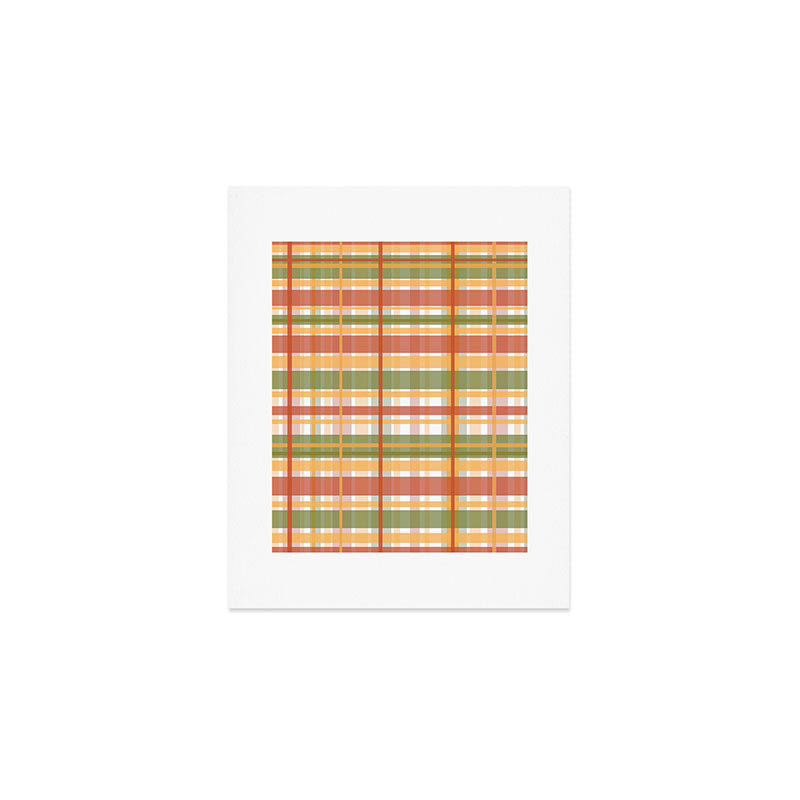 Retro Plaid - Mid Century Modern 50s 60s 70s Pattern in Green, Orange, Yellow, and White Art Print Gallery Image 1