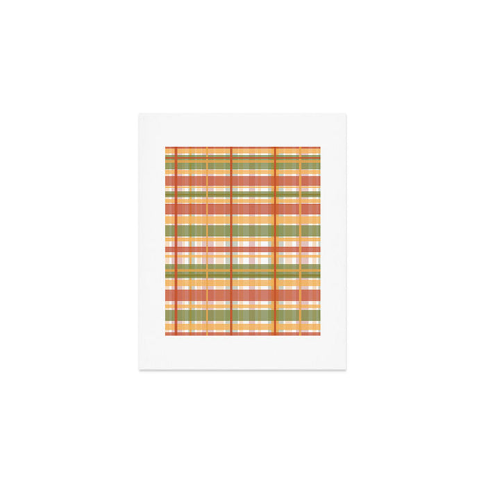 Retro Plaid - Mid Century Modern 50s 60s 70s Pattern in Green, Orange, Yellow, and White Art Print Gallery Image 1