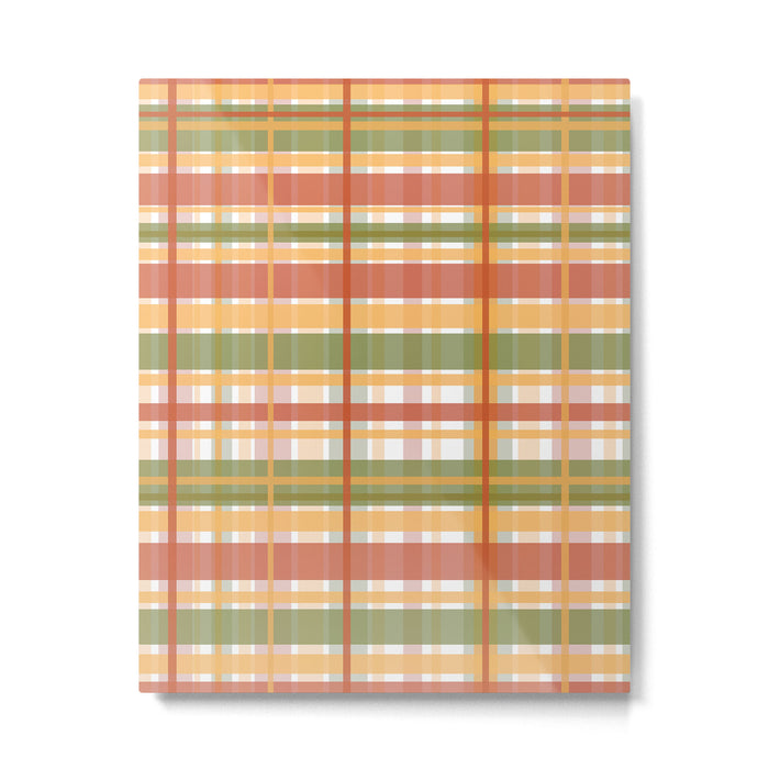 Retro Plaid - Mid Century Modern 50s 60s 70s Pattern in Green, Orange, Yellow, and White Metal Print Gallery Image 1