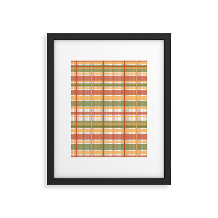 Retro Plaid - Mid Century Modern 50s 60s 70s Pattern in Green, Orange, Yellow, and White Framed Art Print Gallery Image 1
