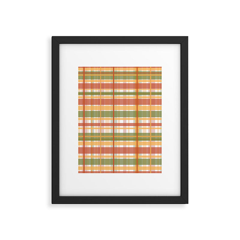 Retro Plaid - Mid Century Modern 50s 60s 70s Pattern in Green, Orange, Yellow, and White Framed Art Print Gallery Image 6